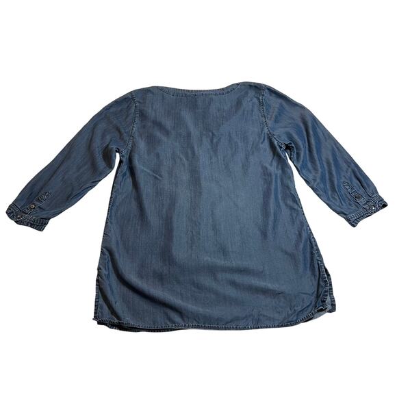 Lands' End Split Neck Lyocell Chambray Tunic Shirt Size 8 Lightweight Coastal - Picture 2 of 9